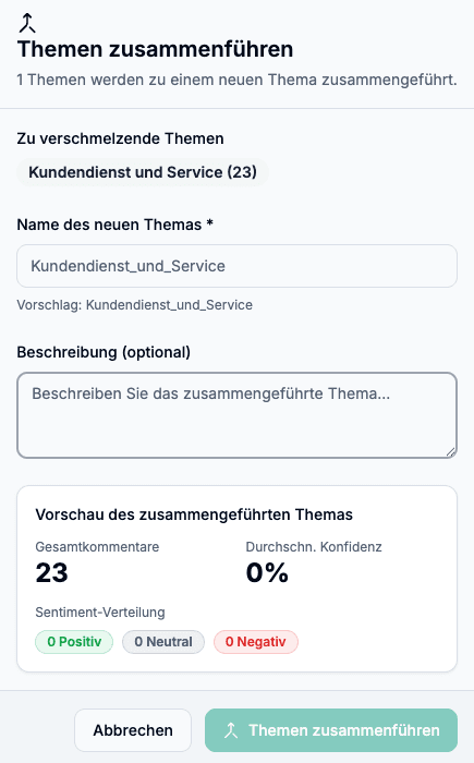 Themen zusammenführen: Dialog zum Verschmelzen und Umbenennen von Topics